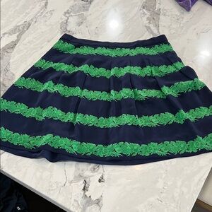 J. Crew Navy and Green Silk Skirt 0